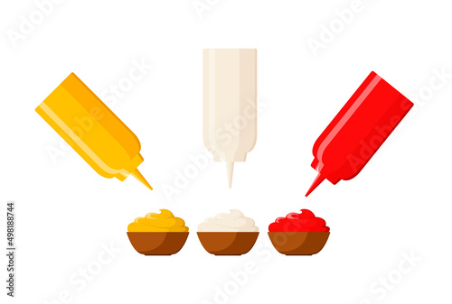 A set of sauces on a white background. Cartoon design.
