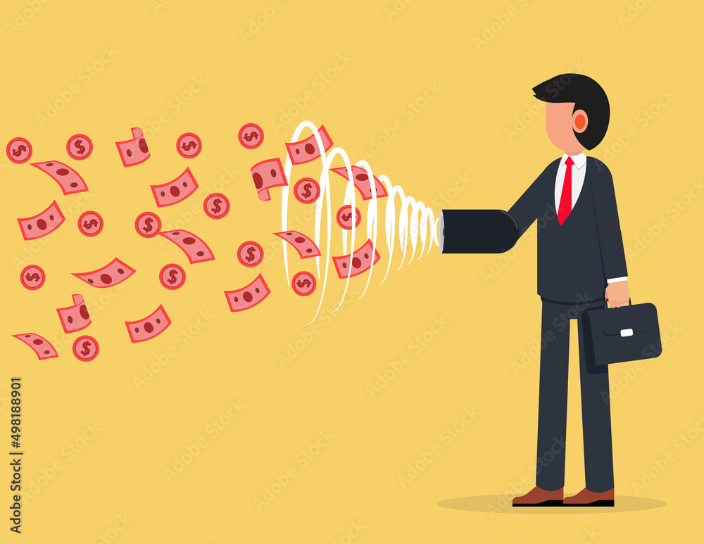 Businessmen use storm to attract money. Concept business vector illustration, Attract, Scam
