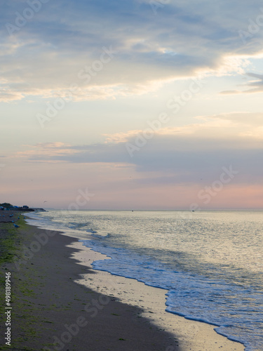 Wallpaper Mural The Beauty of morning waves. Seascape with empty coastline of sand beach in Ukraine. The waters edge sealine beach near Odesa Torontodigital.ca