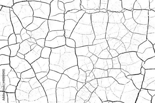 Distressed black texture. Dark grainy texture on white background. Cracks overlay textured. Grain noise particles. Rusted white effect. Grunge design elements. Vector illustration, EPS 10.