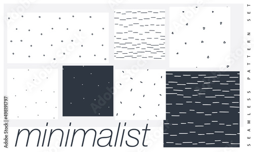  Minimalist seamless pattern set. Black and white modern scandi designs.