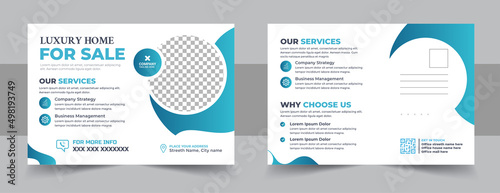 Crative Postcard Template design For Home Sale.