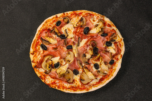 Pizza with artichoke and sausages