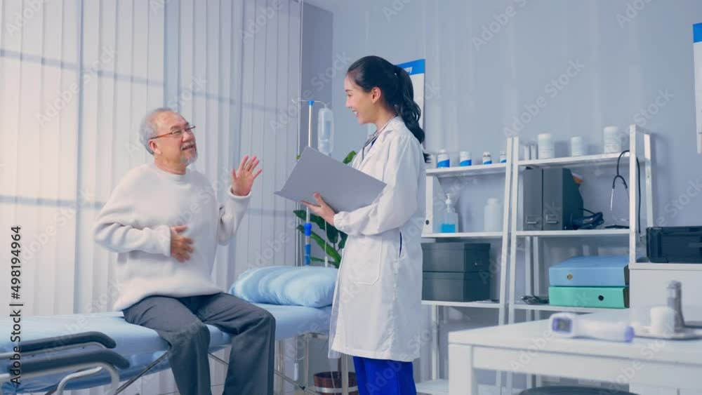 Asian senior man patient visit and consult health problem with doctor. Asian senior man patient visit and consult health problem with doctor.