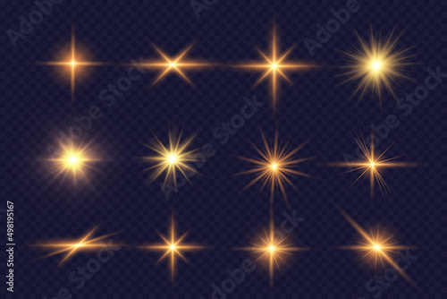 Bright light effects. Shiny stars.glare, explosion, sparkle, line, sun flare, spark and stars.