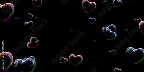 colorful hearts abstract fly on black background
