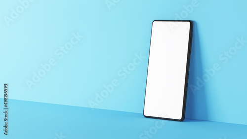 Smartphone on a blue background. Mockup. 3D rendering.