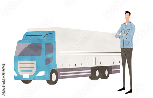 ベクターイラスト素材：トラックと運転手
