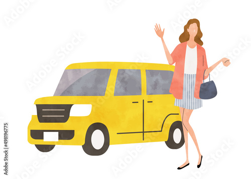 ベクターイラスト素材：車と若い女性
