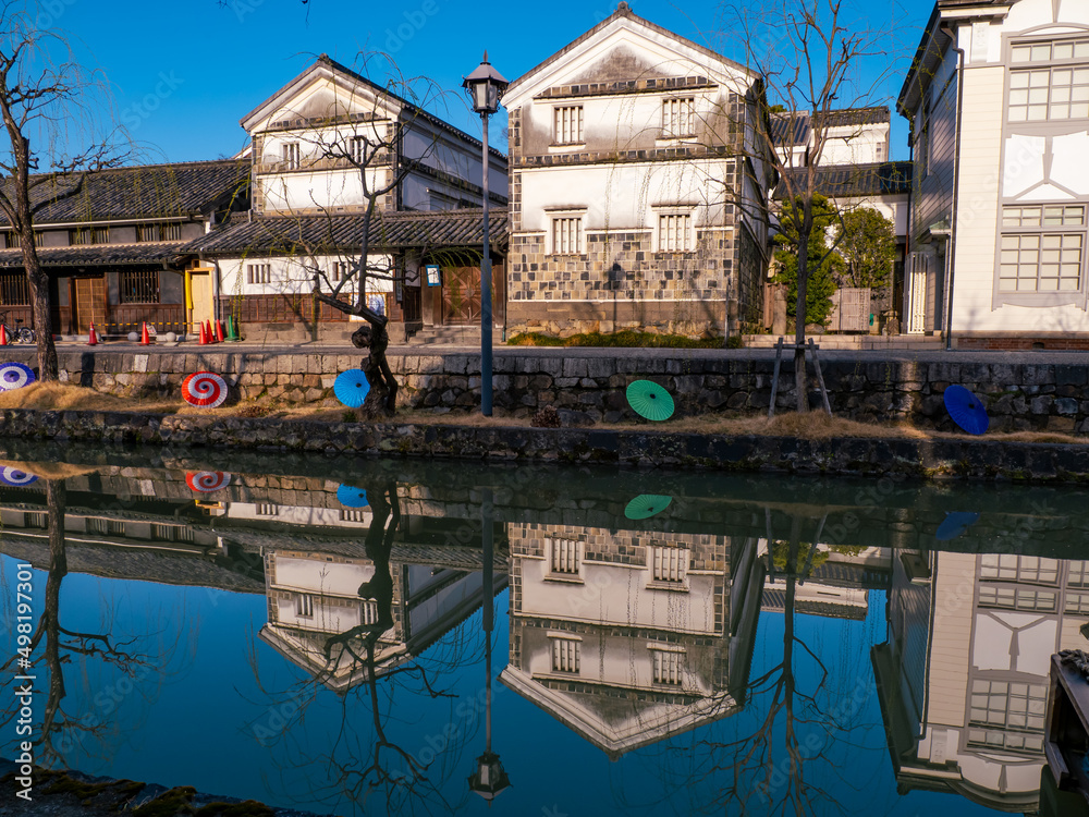 岡山県の倉敷美観地区、倉敷川と町並み