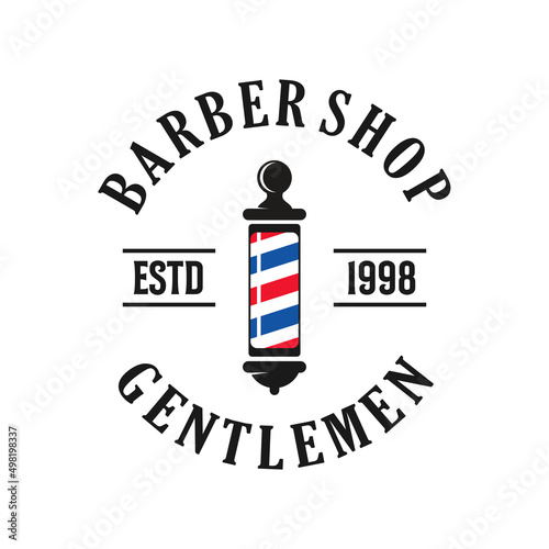 Barbershop logo vintage classic style, salon fashion haircut pomade badge icon simple minimalist modern, barber pole razor shave scissor razor blade retro symbol vector. luxury elegant design