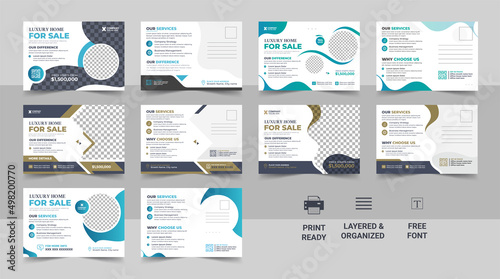 Corporate real estate postcard template design set, Modern & Elegant Postcard Template For Home Sale.