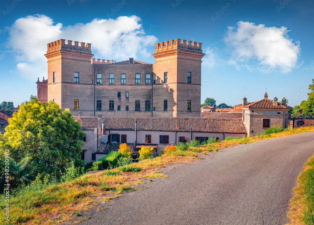 Sunny morning view of Castle of Mesola. Splendid summer cityscape of Mesola town, Italy, Europe. Traveling concept background.