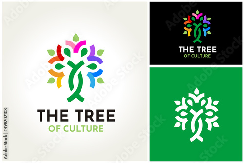 Colorful Culture tree of life, artistic color plant for people community social group logo design