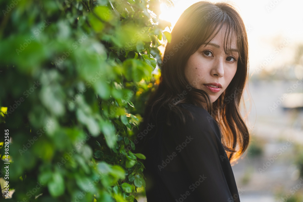 Fototapeta premium 夕暮れの公園を散策する女性