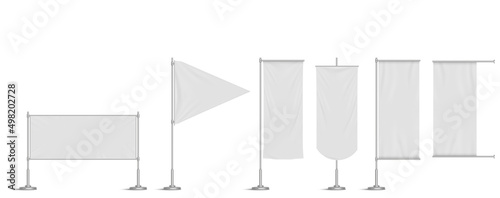 Foto White vinyl banners, triangle flag and pennants on pole