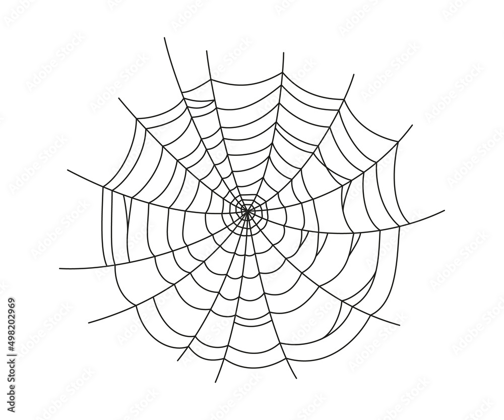Obraz premium Scary spider web. Black cobweb silhouette isolated on white background. Doodle spideweb circle. Hand drawn cob web for Halloween party. Vector illustration.