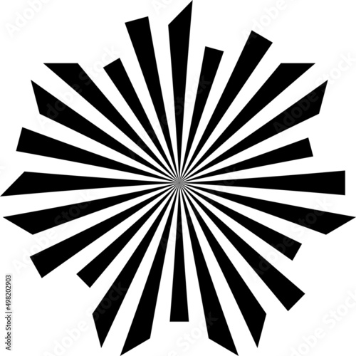 Radial lines, starburst, sunburst element isolated on white.Black white lines circle graphic design.vector eye test chart. Visual acuity. Siemens star.Abstract propeller, fan element.