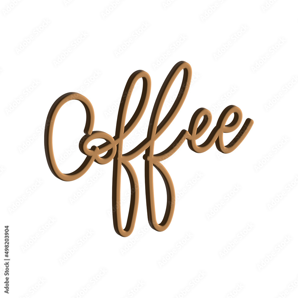 Obraz premium Coffee calligraphy 3d rendering isolated on white background , 3D Illustration