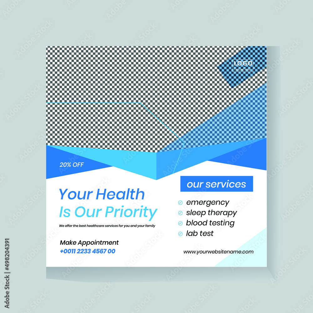 Medical healthcare clinic social media post design template
