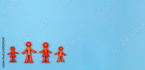 A family of red men on a blue background. Family Concept