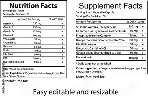 Vitamin and supplement facts  photo