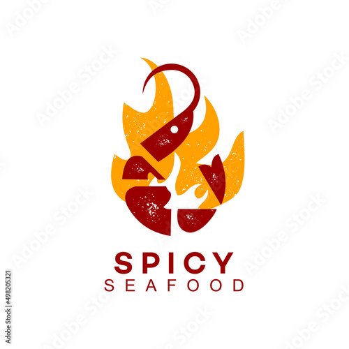 Shrimp Paste Logo Asian Food Vector, Spicy Seasoning Ingredient Seafood flame Flavor for Culinary Label Template Inspiration