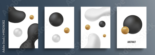 Set of abstract backgrounds with 3d circle shapes for your creative graphic design. Realistic liquid oil drops. Vector illustration.