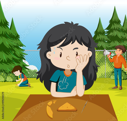 A woman playing scratch dalgona cookie at the park