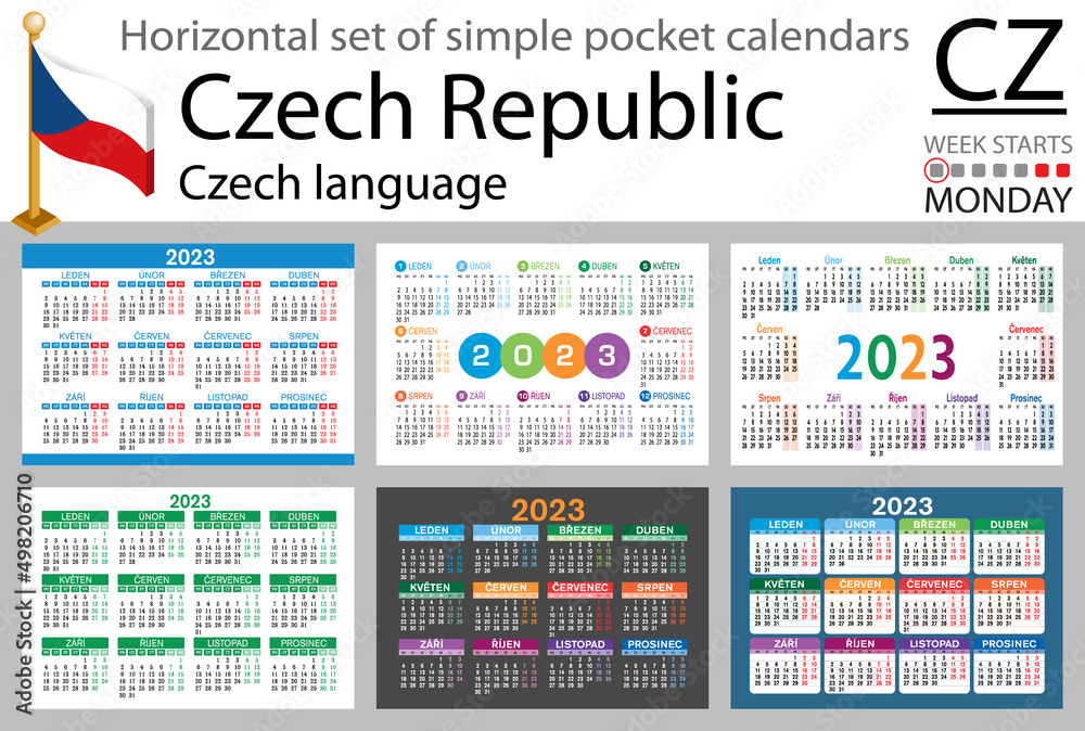 Czech horizontal pocket calendar for 2023. Week starts Monday Czech horizontal pocket calendar for 2023. Week starts Monday
