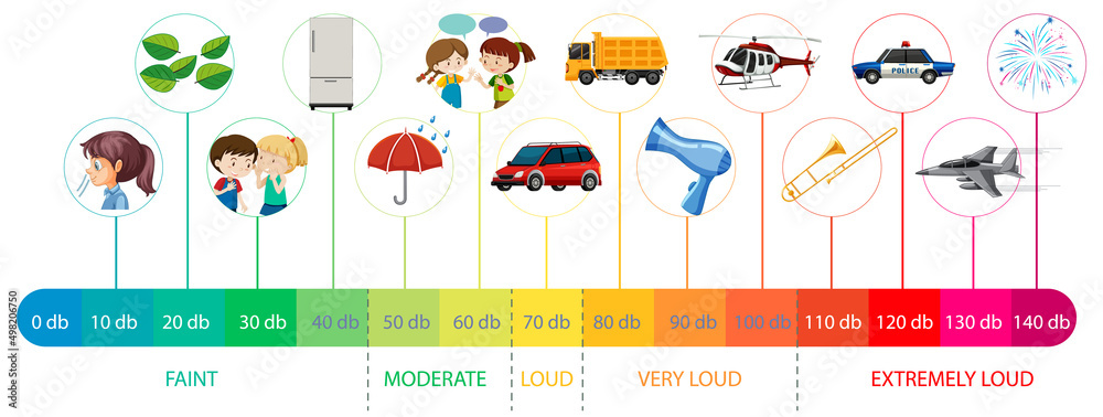 Vettoriale Stock Decibel Scale Sound Levels | Adobe Stock