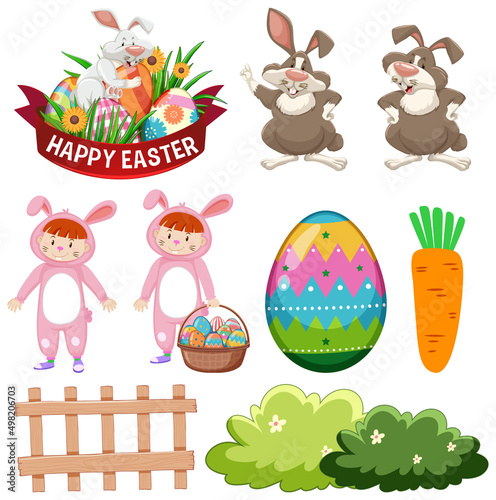 Fototapeta Naklejka Na Ścianę i Meble -  Happy Easter day with bunny and eggs