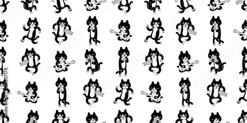 cat seamless pattern kitten calico vector neko guitar fish onigiri breed character cartoon pet tile background repeat wallpaper kitten animal doodle illustration