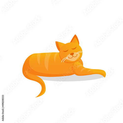 Ginger cute cat lies on an isolated background. Vector cartoon illustration