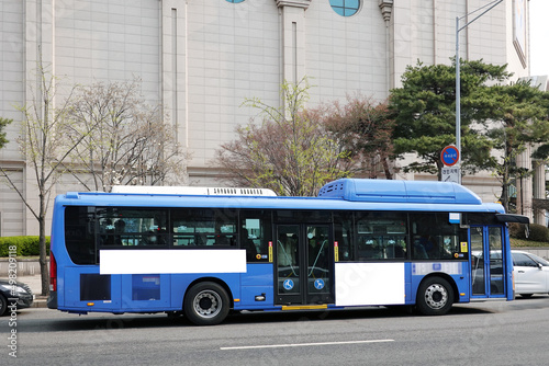 Photography Bus on the road in Seoul, Bus billboards