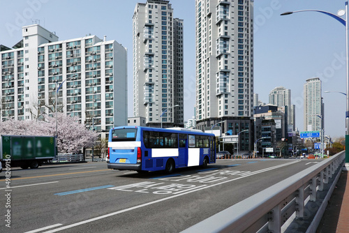 Photography Bus on the road in Seoul, Bus billboards