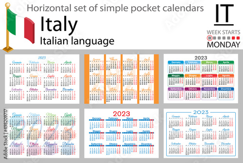 Italian horizontal pocket calendar for 2023. Week starts Monday