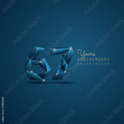 67 years anniversary logotype with blue low poly style. Vector Template Design Illustration.