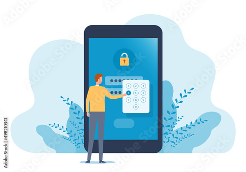 Flat vector developer setting security system for protect data account and user key password for login mobile phone application concept