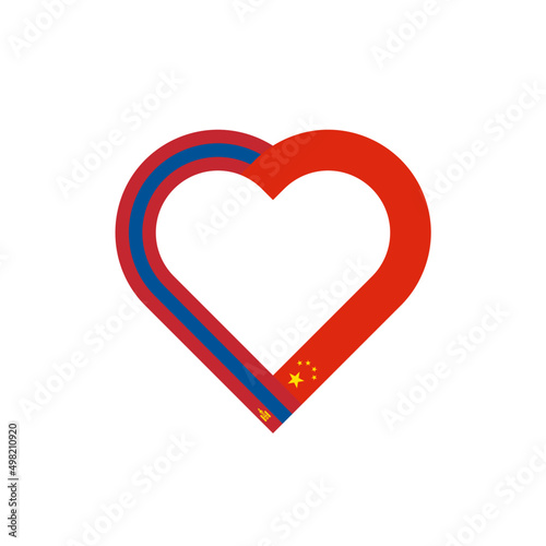 heart ribbon icon of mongolia and china flags. vector illustration isolated on white background