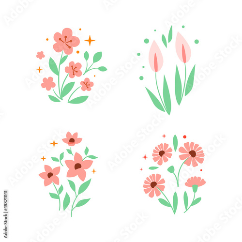 The bouquets of different flowers and plants