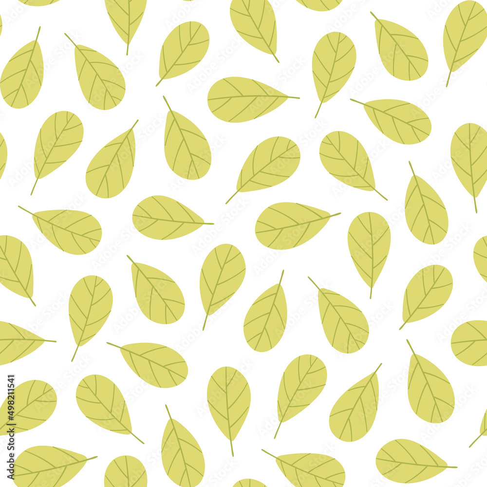 Hand-drawn seamless pattern with leaves. Colorful floral illustration for paper and gift wrap. Fabric print modern design. Creative stylish background.