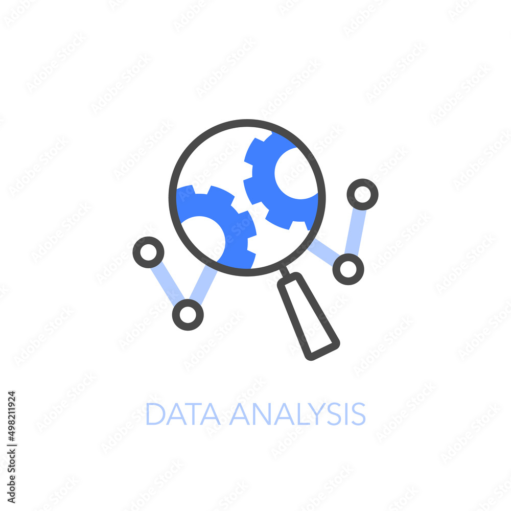 Data analysis symbol with a magnifier, chart and cogwheels. Easy to use for your website or presentation. Data analysis symbol with a magnifier, chart and cogwheels. Easy to use for your website or presentation.