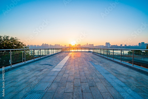 Sunrise view of marble square in Nanchang city  Jiangxi  China