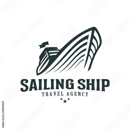 Fotografie, Tablou Sailing ship vintage illustration on logo badge