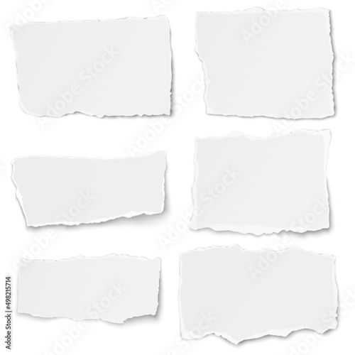 Set of paper different shapes tears lying together on white background