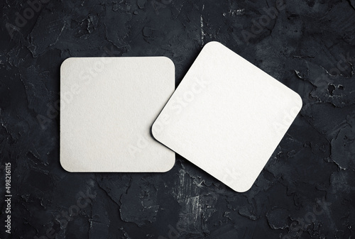 Two blank square beer coasters. Responsive design template. Top view.