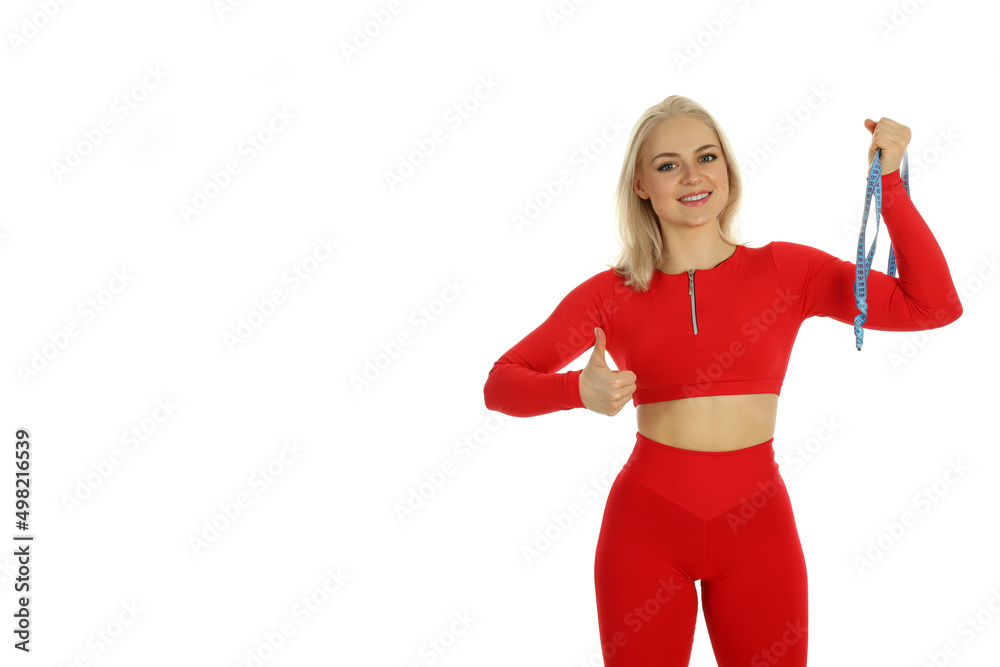 Concept of healthy lifestyle, sporty woman isolated on white background Concept of healthy lifestyle, sporty woman isolated on white background