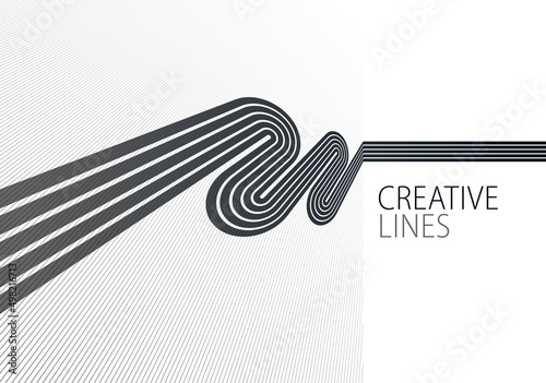 3D black and white lines in perspective abstract vector background, linear perspective illustration op art.