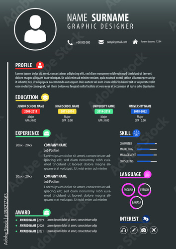 CV - Resume Template. Simple Modern Design. Editable Vector. A4 Paper Size. Suitable for Job Applcation